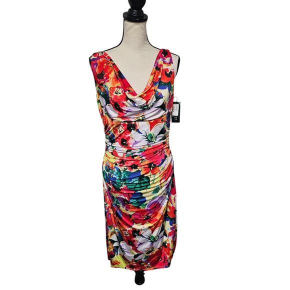 Lauren Ralph Lauren Dresses & Skirts - Lauren Ralph Lauren Cowl Neck Wiggle Dress Sz 12 Ruched Watercolor Bloom NWT
